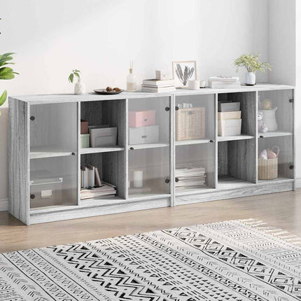 bogreol med låger 204x37x75 cm konstrueret træ grå sonoma