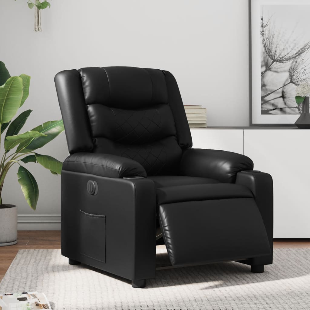 eldrevet lænestol kunstlæder sort billede