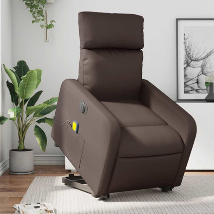 massagestol med løftefunktion kunstlæder brun