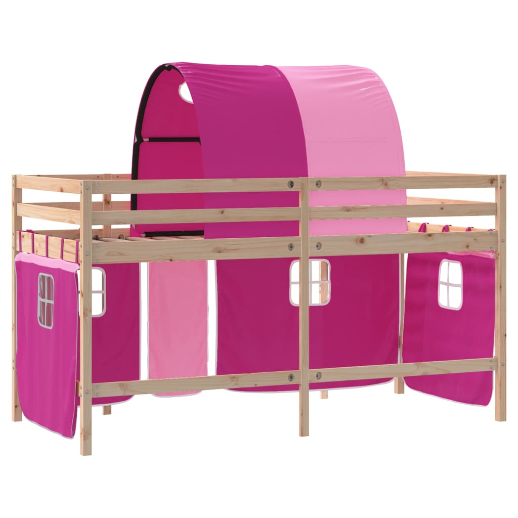 højseng med tunnel 80x200 cm massivt fyrretræ pink