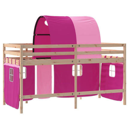 højseng med tunnel 80x200 cm massivt fyrretræ pink