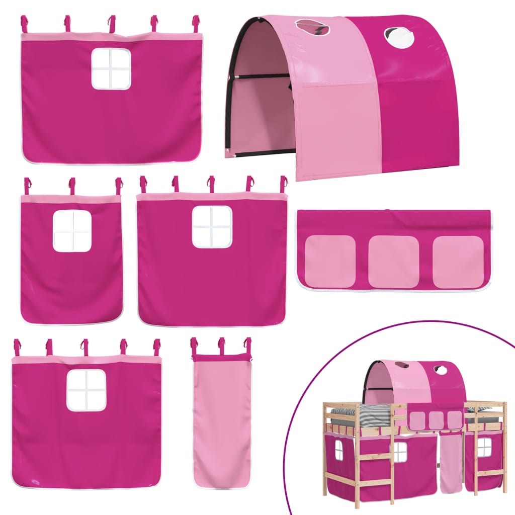 højseng med tunnel 80x200 cm massivt fyrretræ pink