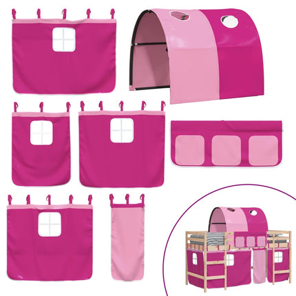 højseng med tunnel 80x200 cm massivt fyrretræ pink