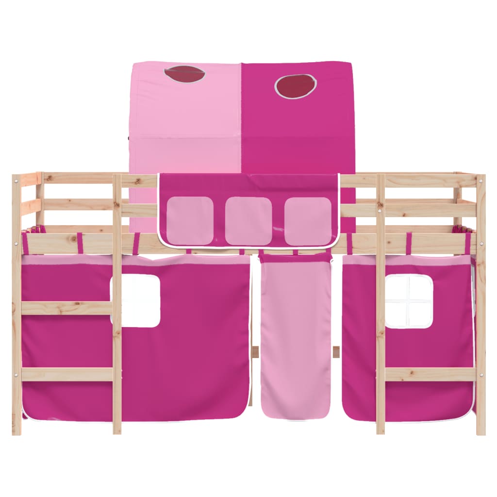 højseng med tunnel 90x190 cm massivt fyrretræ pink