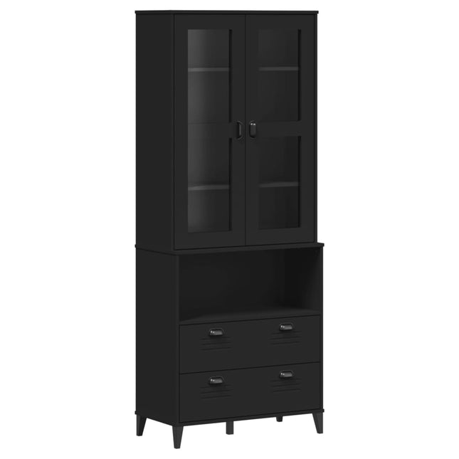 vitrineskab VIKEN 80x40x200 cm massivt fyrretræ sort