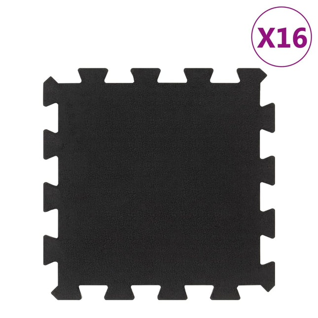 gulvmåtter 16 stk. 30x30 cm 16 mm gummi sort