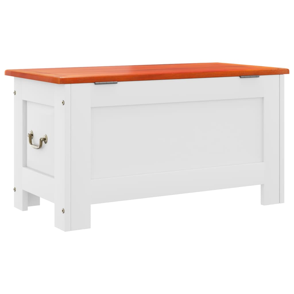 opbevaringskiste med låg massivt akacietræ brun og hvid
