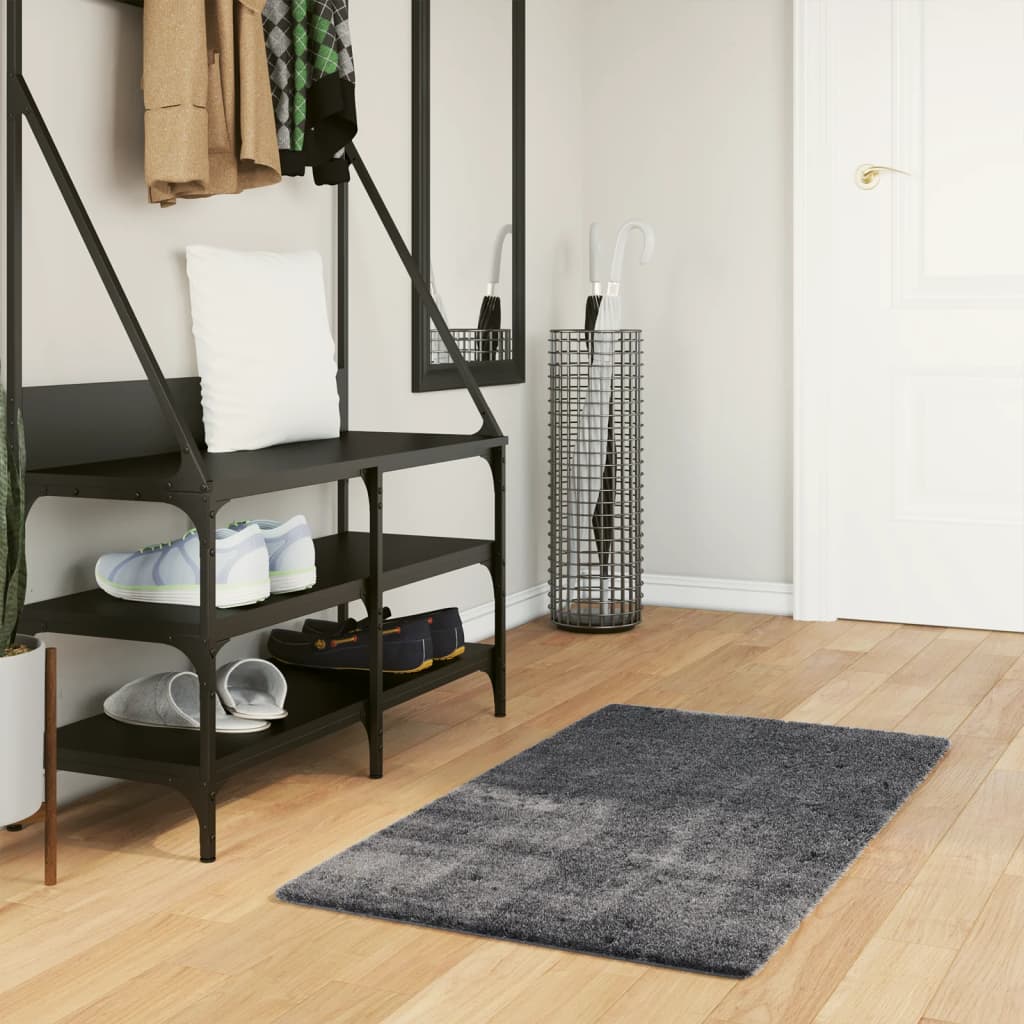 gulvtæppe HUARTE 60x110 cm kort luv og vaskbart antracitgrå billede