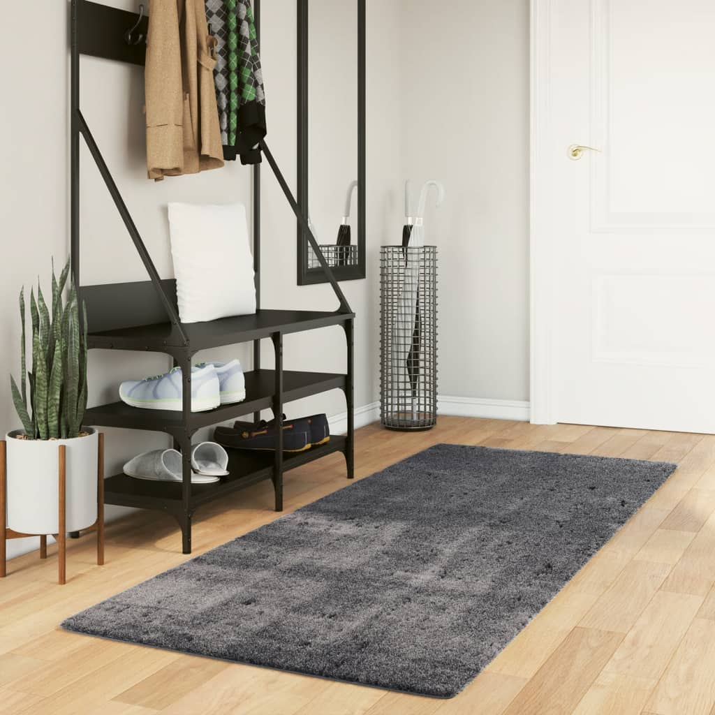 gulvtæppe HUARTE 80x200 cm kort luv og vaskbart antracitgrå billede