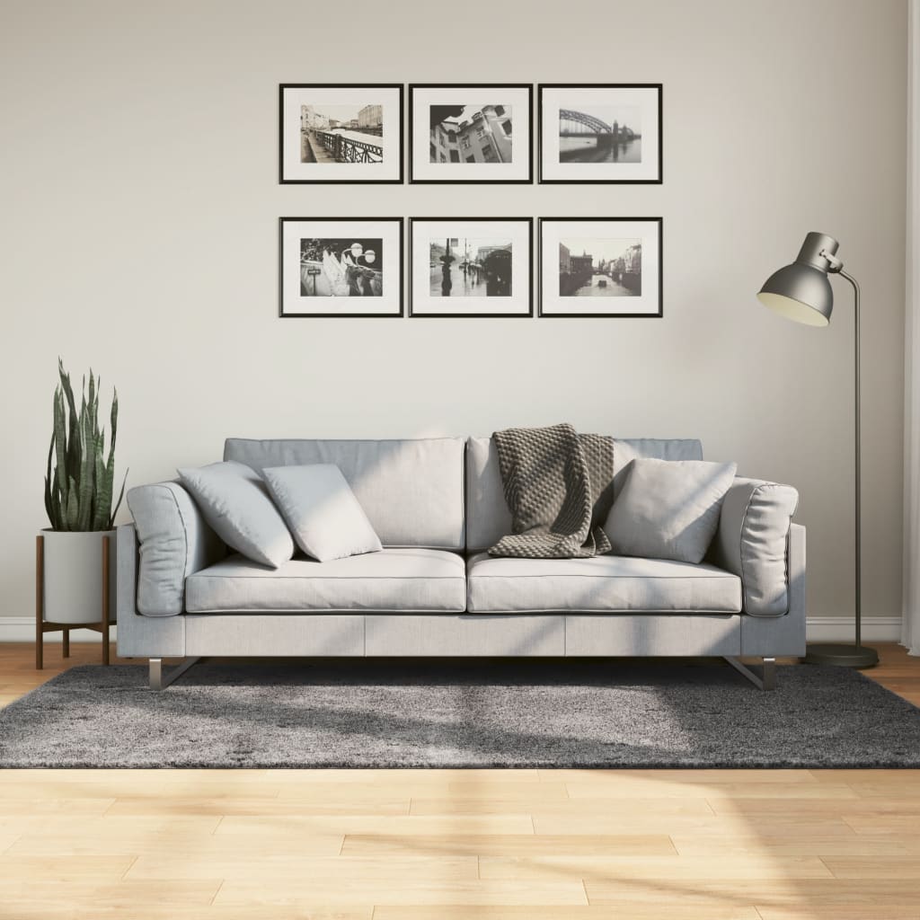 gulvtæppe HUARTE 120x170 cm kort luv og vaskbart antracitgrå billede