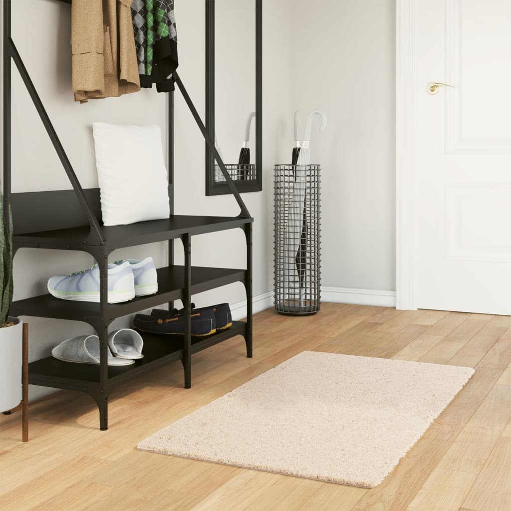 Gulvtæppe Huarte 60x110 Cm Kort Luv Og Vaskbart Beige - Vidaxl