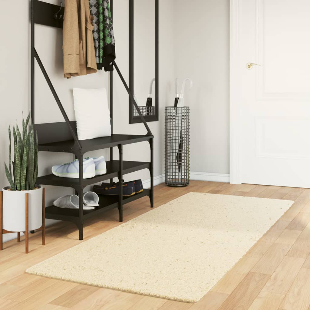 gulvtæppe HUARTE 80x200 cm kort luv og vaskbart cremefarvet billede