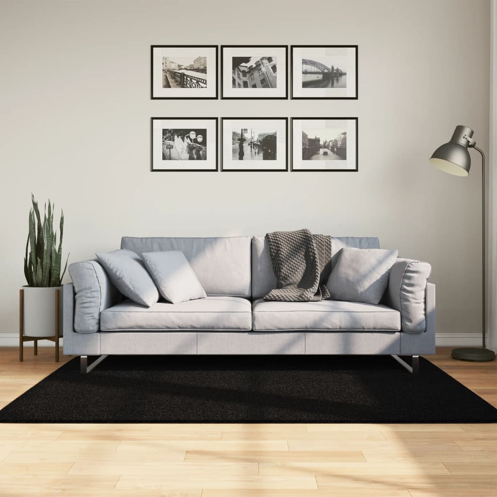 gulvtæppe HUARTE 120x170 cm kort luv og vaskbart sort billede