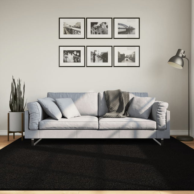 gulvtæppe HUARTE 200x200 cm kort luv og vaskbart sort