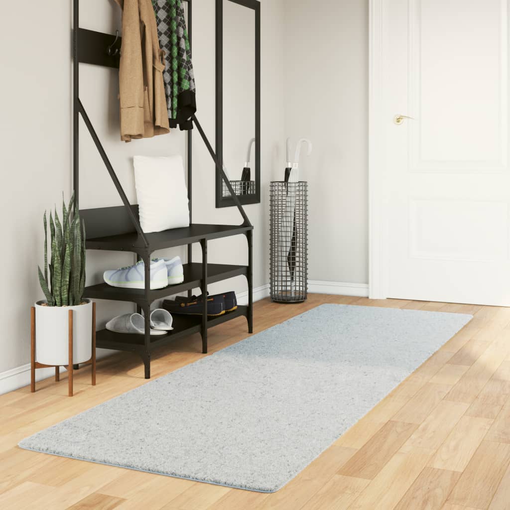 Gulvtæppe Huarte 80x250 Cm Kort Luv Og Vaskbart Blå - Vidaxl