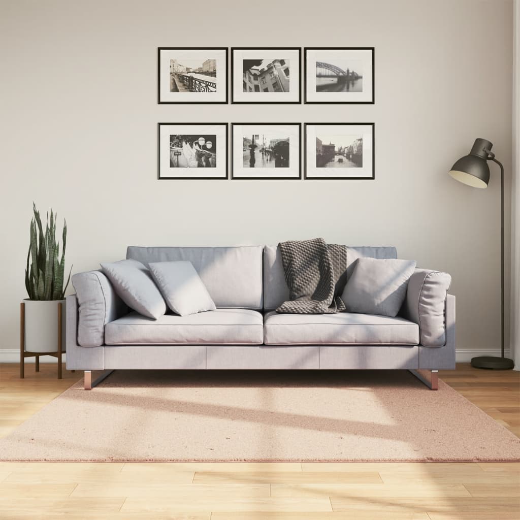 Gulvtæppe Huarte 160x160 Cm Kort Luv Og Vaskbart Rosa - Vidaxl