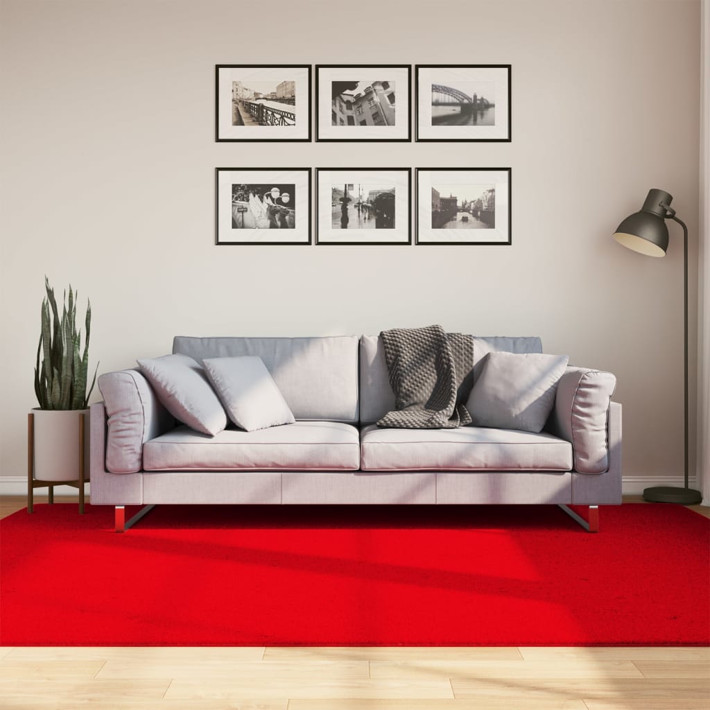 Rødt HUARTE gulvtæppe med kort luv, 160x230 cm