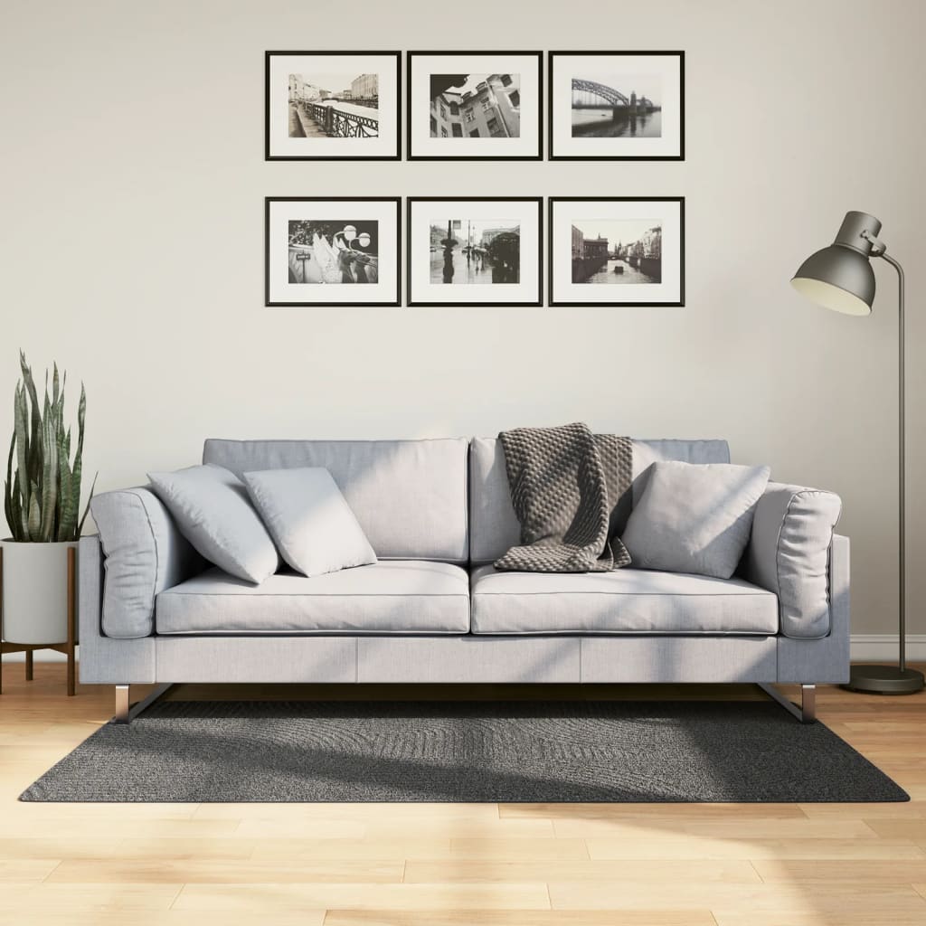 gulvtæppe IZA 80x150 cm kort luv skandinavisk look antracitgrå