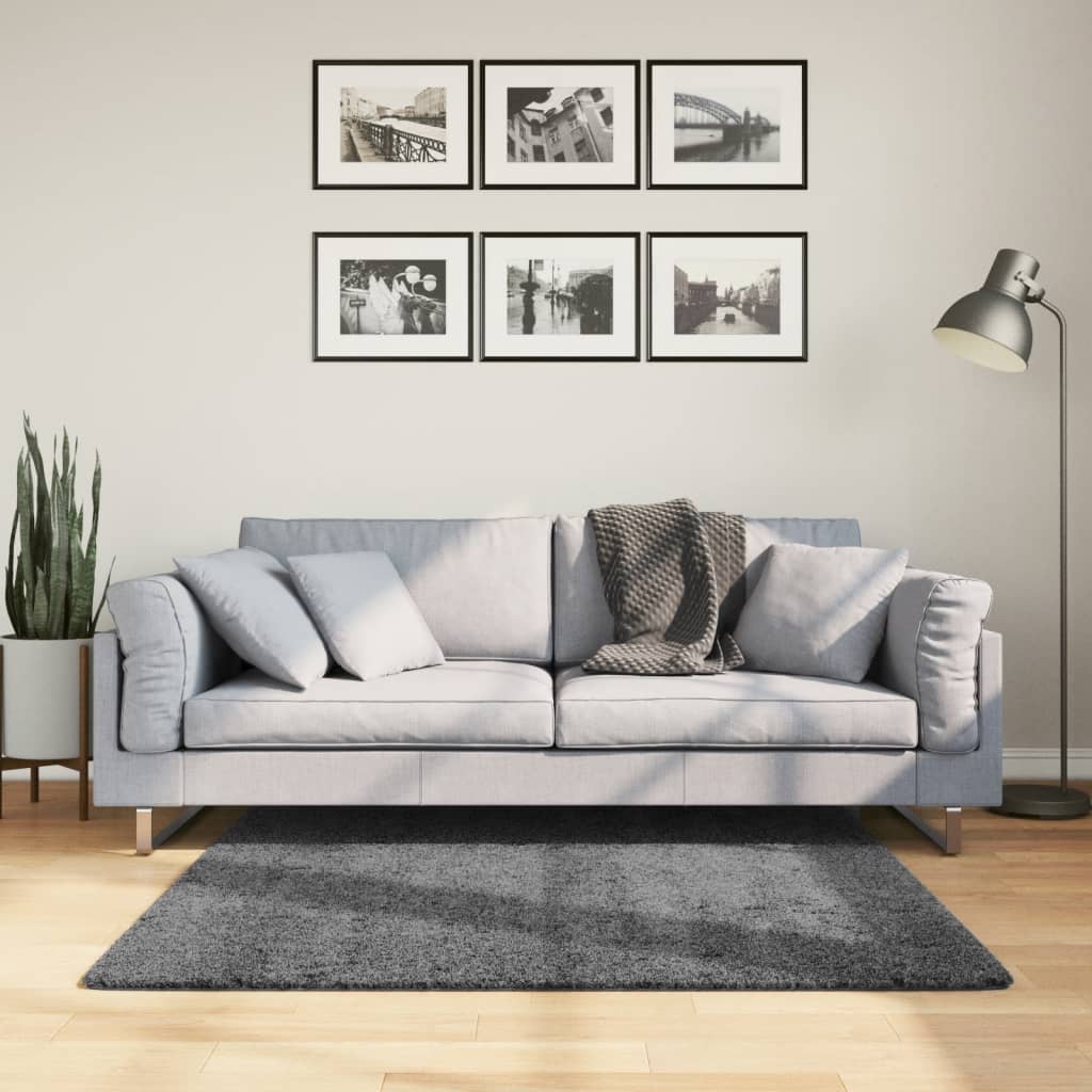 Gulvtæppe Oviedo 120x120 Cm Kort Luv Antracitgrå - Vidaxl