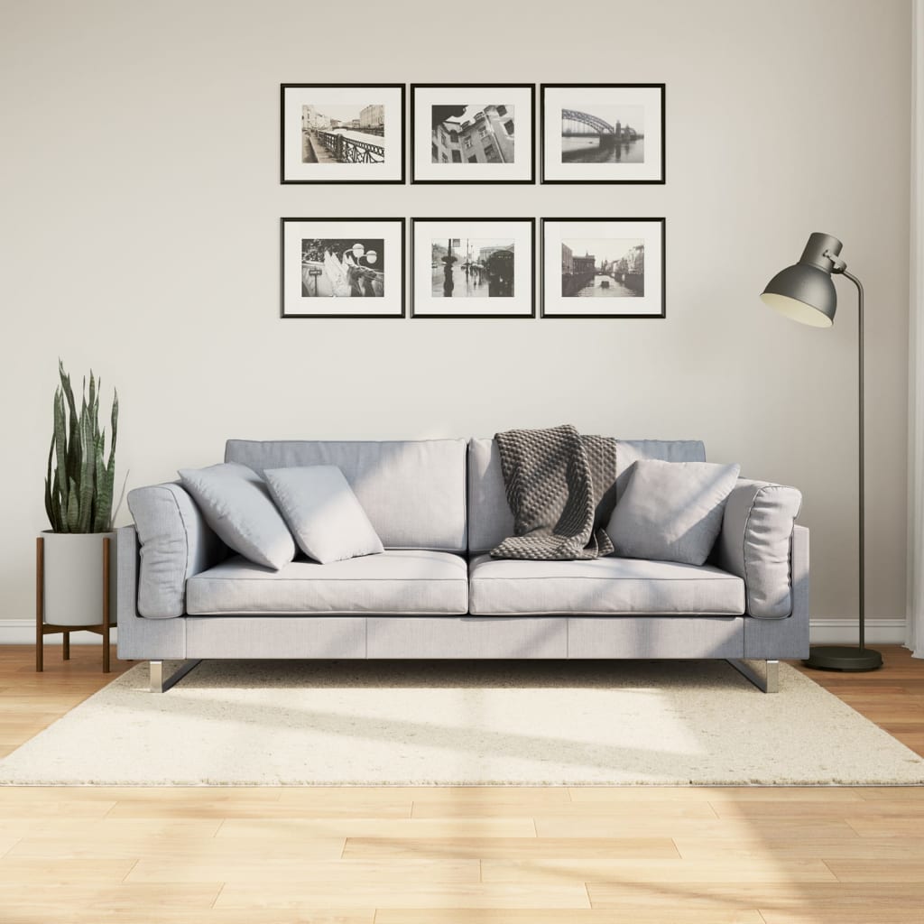 Gulvtæppe Oviedo 120x120 Cm Kort Luv Beige - Vidaxl