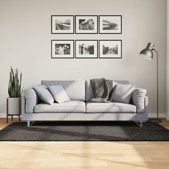 gulvtæppe ISTAN 100x200 cm lang luv skinnende look antracitgrå