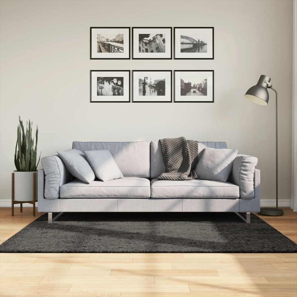 Gulvtæppe Istan 80x150 Cm Lang Luv Skinnende Look Antracitgrå - Vidaxl