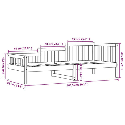 daybed 80x200 cm massivt fyrretræ sort