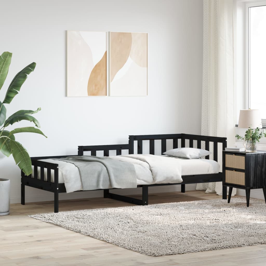 daybed 90x190 cm massivt fyrretræ sort billede