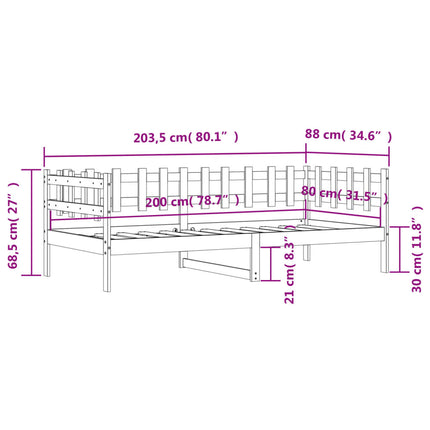 daybed 80x200 cm massivt fyrretræ sort