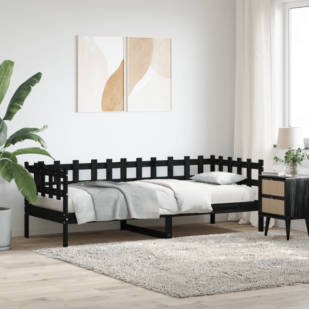 daybed 80x200 cm massivt fyrretræ sort billede