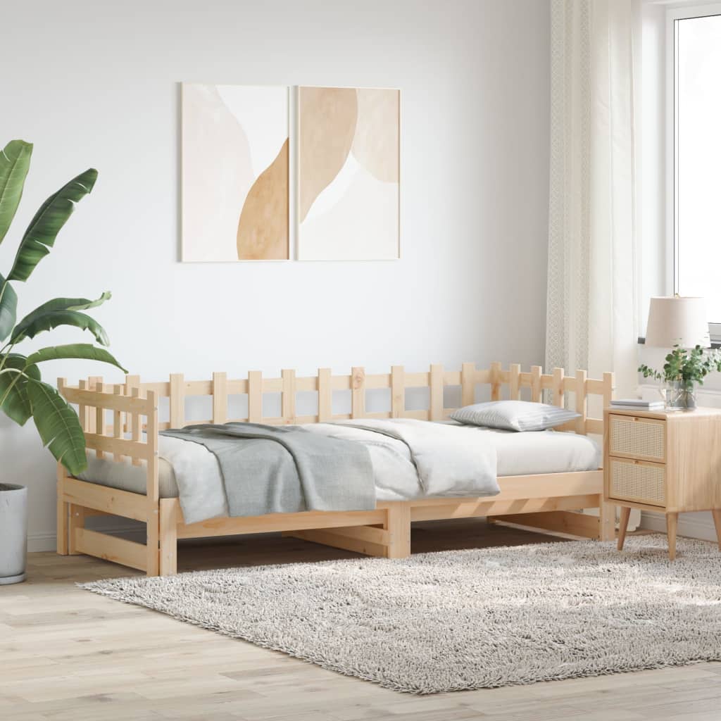 daybed med udtræk 2x(80x200) cm massivt fyrretræ billede