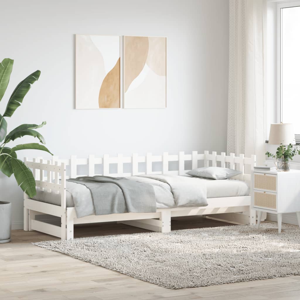 daybed med udtræk 2x(80x200) cm massivt fyrretræ hvid billede