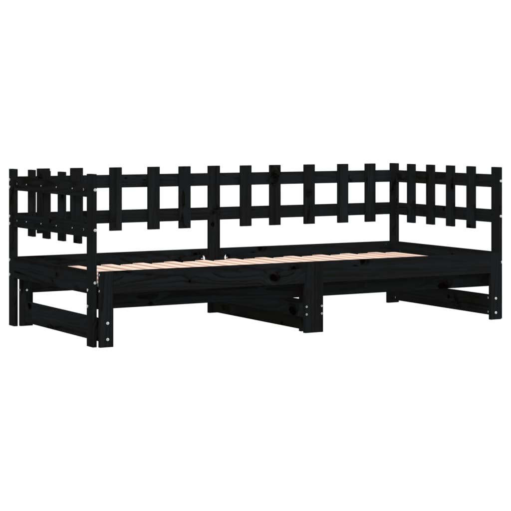 daybed med udtræk 2x(80x200) cm massivt fyrretræ sort