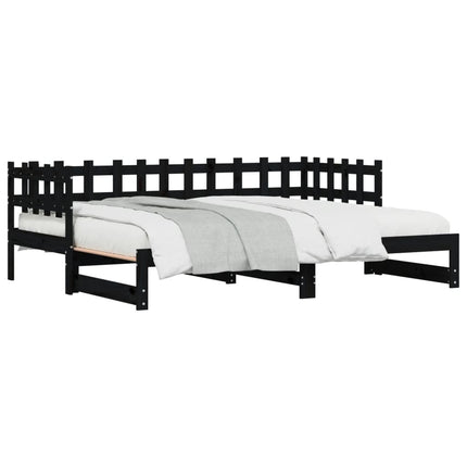 daybed med udtræk 2x(80x200) cm massivt fyrretræ sort