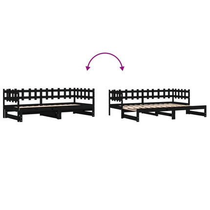 daybed med udtræk 2x(80x200) cm massivt fyrretræ sort
