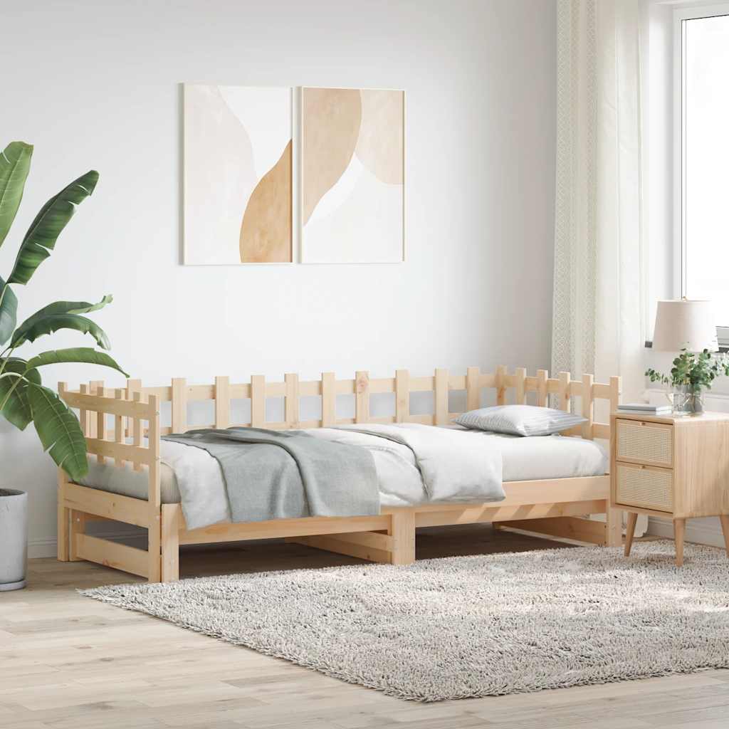 daybed med udtræk 2x(90x200) cm massivt fyrretræ billede
