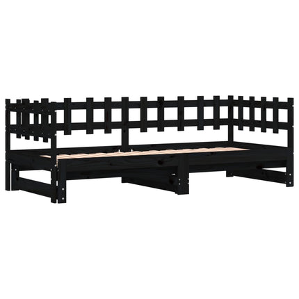 daybed med udtræk 2x(90x200) cm massivt fyrretræ sort
