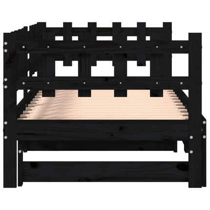 daybed med udtræk 2x(90x200) cm massivt fyrretræ sort