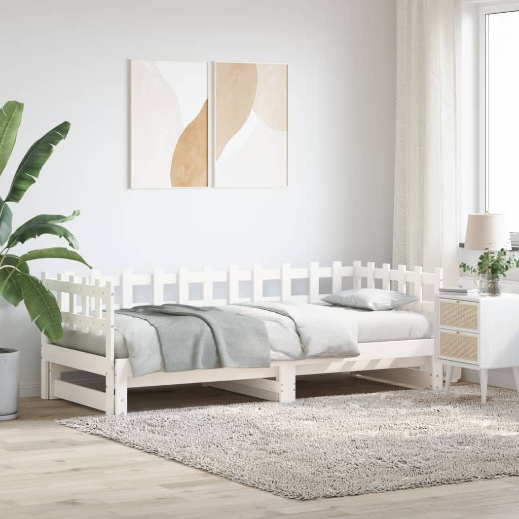 daybed med udtræk 2x(90x190) cm massivt fyrretræ hvid billede