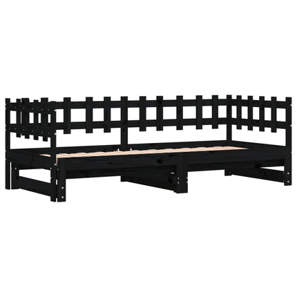 daybed med udtræk 2x(90x190) cm massivt fyrretræ sort