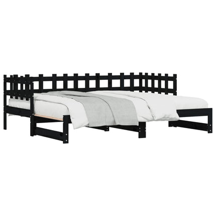 daybed med udtræk 2x(90x190) cm massivt fyrretræ sort