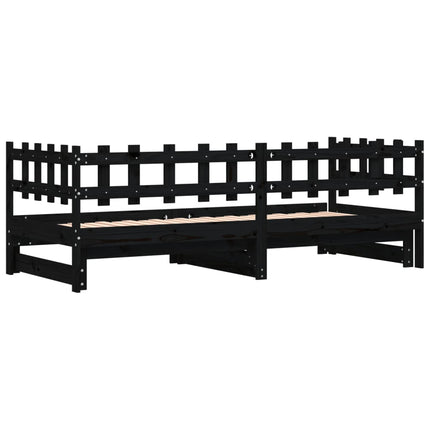 daybed med udtræk 2x(90x190) cm massivt fyrretræ sort