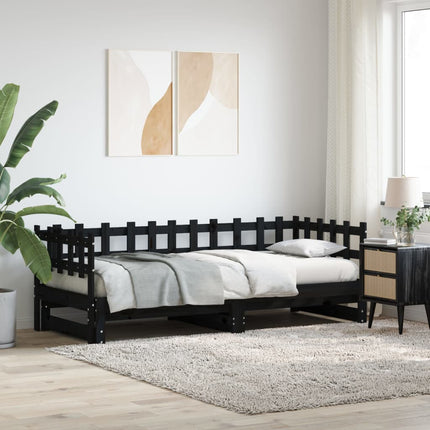 daybed med udtræk 2x(90x190) cm massivt fyrretræ sort