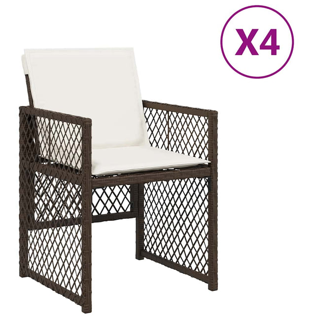 havestole 4 stk. med hynder polyrattan brun