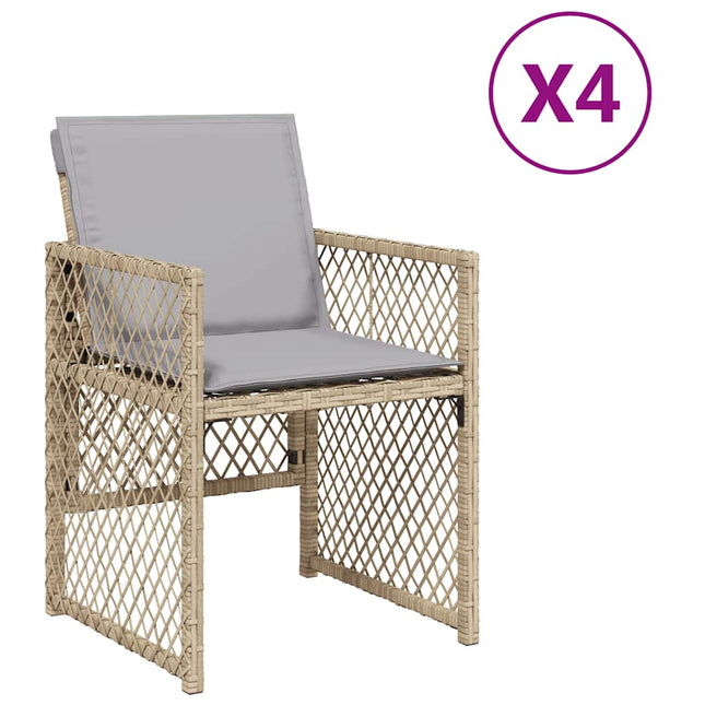 havestole 4 stk. med hynder polyrattan blandet beige