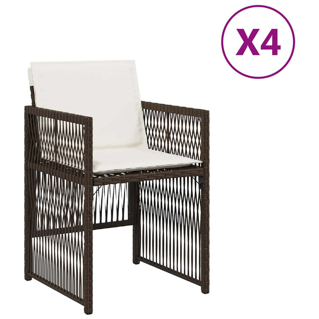 havestole 4 stk. med hynder polyrattan brun