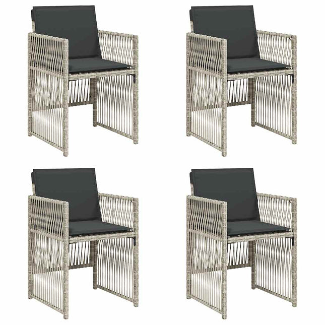 havestole 4 stk. med hynder polyrattan lysegrå