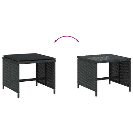 haveskammel med hynder 4 stk. 41x41x36 cm polyrattan sort