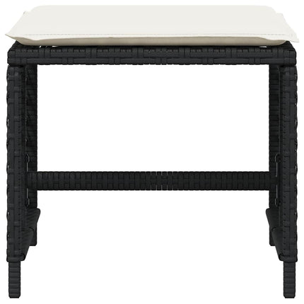 haveskammel med hynder 4 stk. 41x41x36 cm polyrattan sort