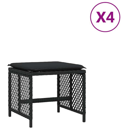 haveskammel med hynder 4 stk. 41x41x36 cm polyrattan sort